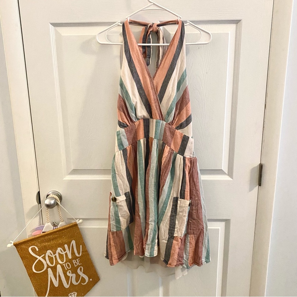 American Eagle Striped Halter Tie Mini Dress Size XL